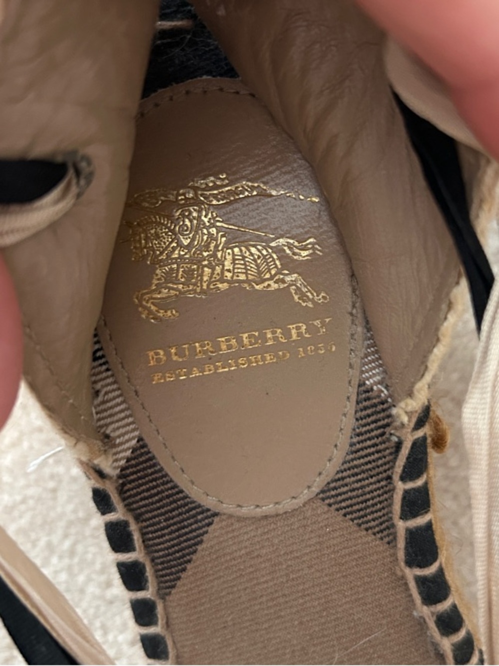 Burberry Tan Black Check Lace-Up Espadrille Wedges - Picture 2 of 7